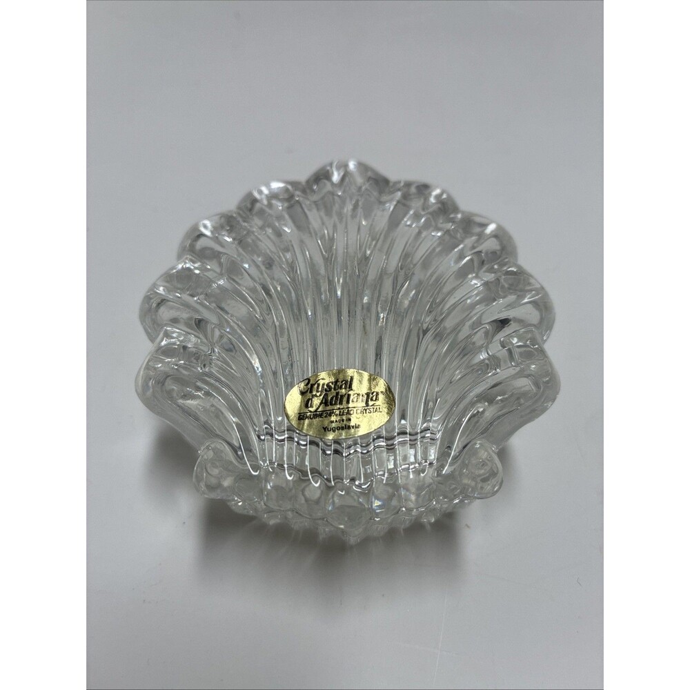Vtg Zajecar 24% Lead Crystal Scallop Shell Trinket Box, Made In Yugoslavia